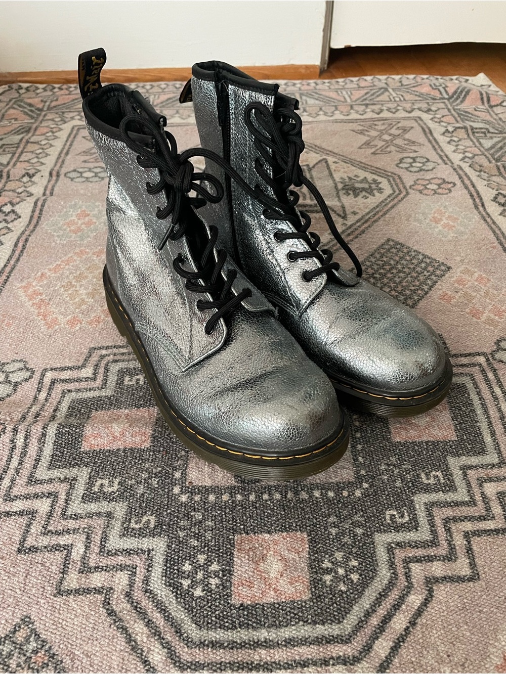 Dr. Martens Silver Leather Lace-Up Combat Boots size 7